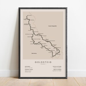 Goldsteig Print | Goldsteig Thru Wanderkarte | Bayern Wandbild Poster | Deutschland Fernwanderweg Wandkunst | Wandern Geschenk