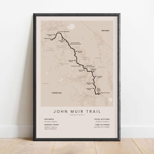 Impression Sentier John Muir | Décoration murale randonnée Mount Whitney | Affiche de carte de sentier pédestre de Yosemite | Décoration de randonnée Sequoia NP | Cadeau pour l'extérieur