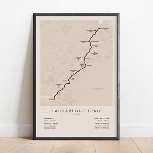 Sentier Laugavegur Impression | Carte des sentiers de randonnée de Landmannalaugar à þórsmörk (Thorsmork) | Décoration murale randonnée Fjallabak en Islande | Cadeau randonnée