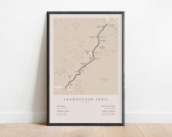 Laugavegur Trail Print | Landmannalaugar to þórsmörk (Thorsmork) Hiking Trail Map | Iceland Fjallabak Trekking Wall Art | Hiking Gift