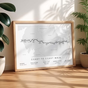 Coast to Coast Walk Print | Wainwright's Coast to Coast Path Map | England Thru Hike Poster | United Kingdom Long Distance Hiking Wall Art