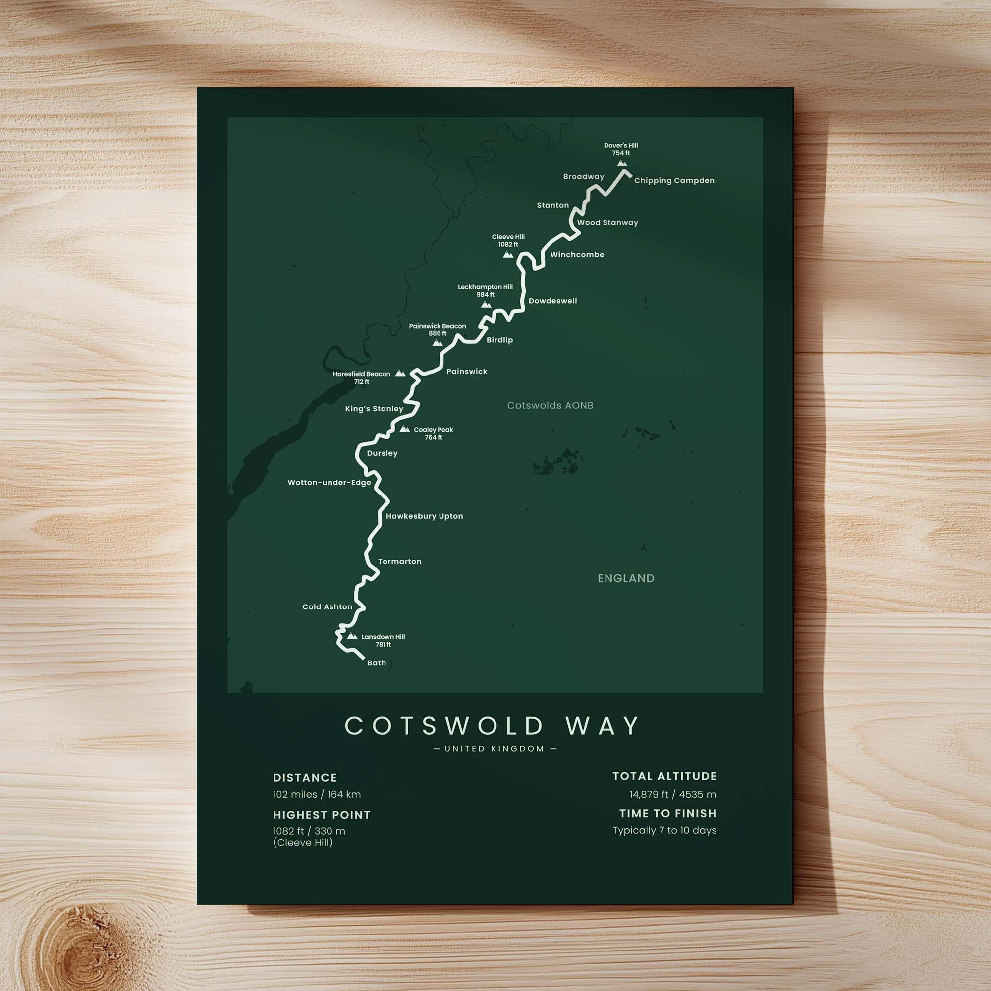 Cotswold Way National Trail Print | Cotswold Way Hiking Trail Map ...