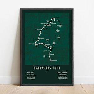 Salkantay Trek nach Machu Picchu Kartendruck | Cusco nach Machu Picchu Wanderung Poster | Peru Andes Südamerika Trekking Route Wandkunst