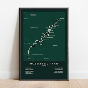 Impression de la carte des sentiers de la Moselsteig | affiche de la Moselle | La Sarre, Rhénanie-Palatinat affiche de randonnée | Décoration murale randonnée en Allemagne | Cadeau pour les randonneurs