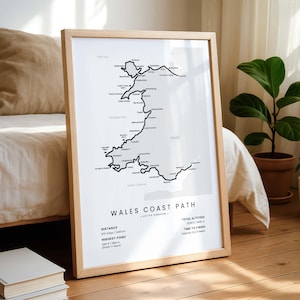 Wales Coast Path Map Poster | Llwybr Arfordir Cymru Print | Wales Coastal Hiking Trail Wall Art | England Trekking Wall Decor | Hiking Gift
