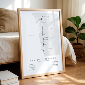 Camino Portugues Central Poster (Von Porto nach Santiago de Compostela) | Camino de Santiago Backpacking Map | Wallfahrt Kunst | Zentrale Route