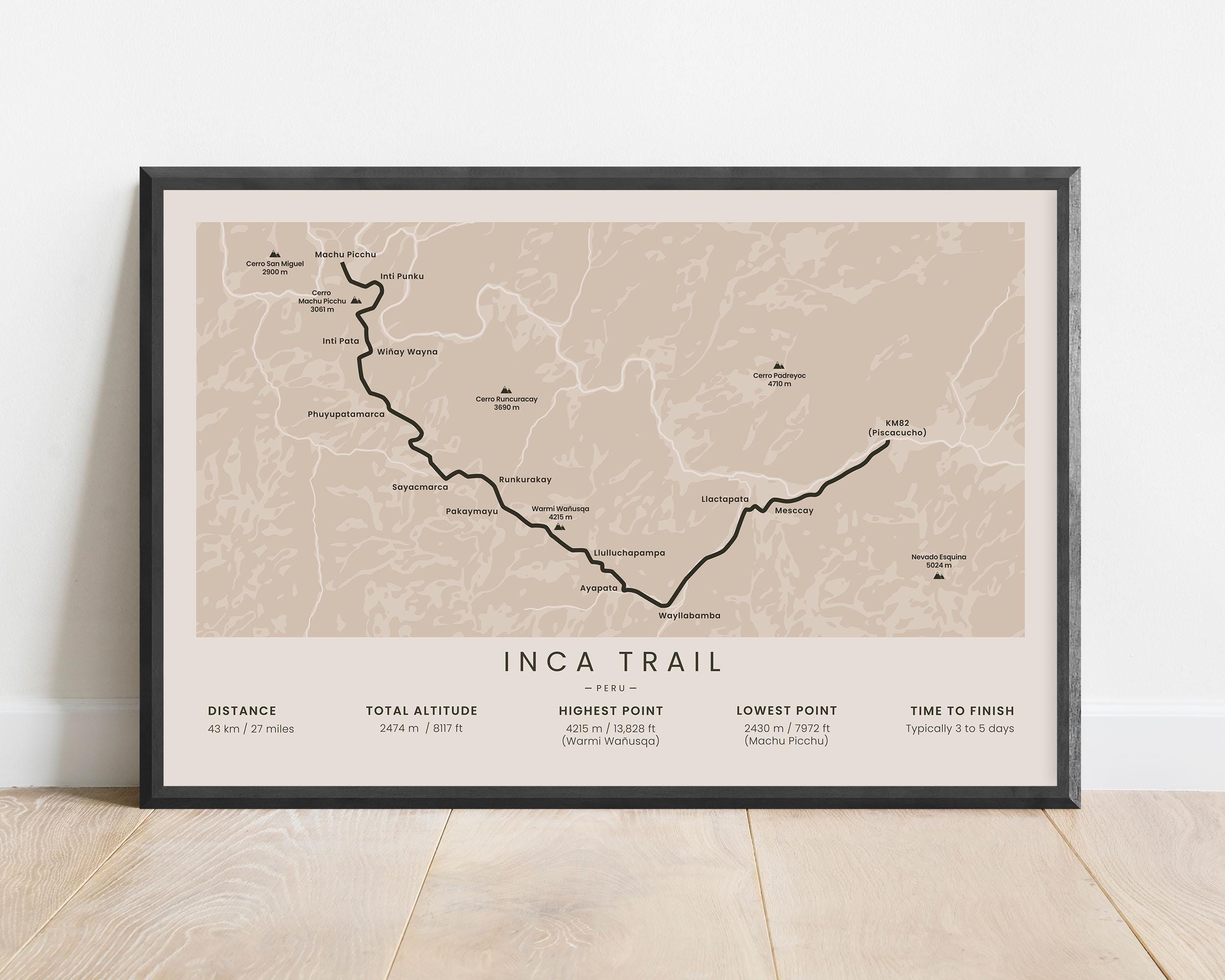 Inca Trail to Machu Picchu Print | Camino Inka Trek Map | Machu Picchu Hiking Wall Art | Camino Inca Trekking Poster | Gift for Outdoors