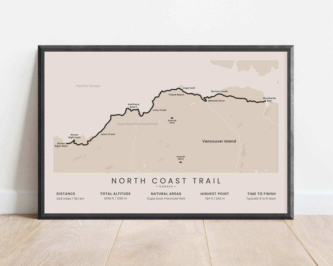 North Coast Trail Map Poster Vancouver Island Hiking Trail Print
