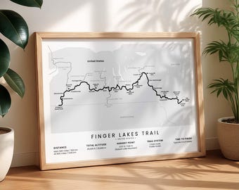 Finger Lakes Trail Map Print | FLT Thru-Hike Poster | Finger Lakes Hiking Trail System Print | New York Map Gift | New York Wall Art