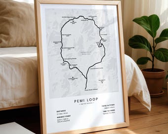 Pôster da Trilha Pemi Loop | Mapa da Trilha Pemigewasset Loop | Mapa da Trilha de Caminhada nas Montanhas Brancas | Arte de Parede para Trekking em New Hampshire, Estados Unidos