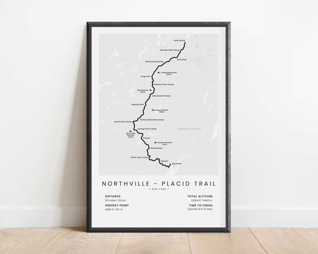 Northville Placid Trail Map Print Hiking NPT Poster Northville to Lake