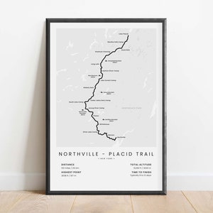 Northville: rustige routekaart afdrukken | NPV-poster voor wandelen | Print wandeling van Northville naar Lake Placid | Muurkunst Adirondack-gebergte | Wandelcadeau