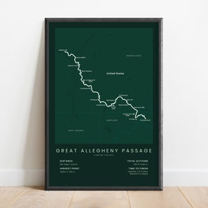 Impression du grand passage d'Allegheny | Carte des sentiers de randonnée du Maryland à la Pennsylvanie | Affiche à vélo de Cumberland à Pittsburgh | Cadeau plein air