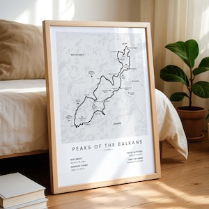 Gipfel des Balkans Spuren drucken | POB Wanderkarte Poster | Albanien, Kroatien, Backpacking Route Wandkunst | Trekking Geschenk