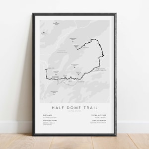 Trail-print halve koepel | Wandelkaart Yosemite National Park | Wandelposter halve koepel | Muurkunst Yosemite Valley Trek | Wandelcadeau