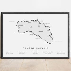 Impression de carte de Cami De Cavalls | Affiche du sentier de randonnée GR 223 | Carte de randonnée sur l'île de Minorque | d'art mural carte des sentiers équestres d'Espagne | Cadeau randonnée