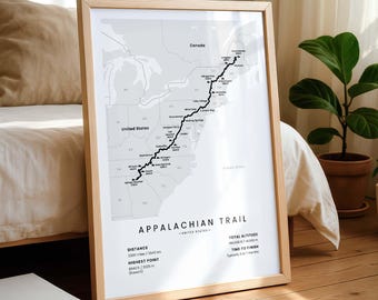 Appalachian Trail Print | AT Thru Hike Poster | AT Long Distance Map | US East Coast Hiking Wall Art | Georgia to Maine | Backpacking Gift