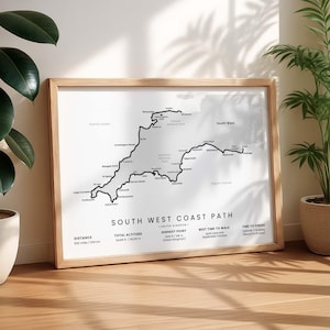 South West Coast Path Print | England Cornwall Long-Distance Hiking Trail Map | UK Somerset Walking Path Wall Art | Hiking Gift
