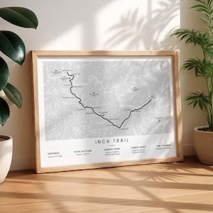 Inca Trail to Machu Picchu Print | Camino Inka Trek Map | Machu Picchu Hiking Wall Art | Camino Inca Trekking Poster | Gift for Outdoors