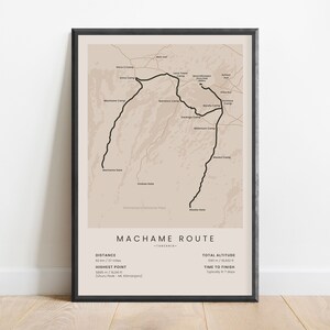 Machame Route Map Print Mount Kilimanjaro Trekking Poster Whiskey Route Mt Kilimanjaro Hiking Wall Art Africa Trekking Map Poster Beige