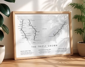 Triple Crown Hiking Map | Pacific Crest Trail | Continental Divide Trail | Appalachian Trail | PCT, CDT, AT Map | United States Thru Hikes