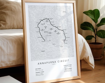 Annapurna Circuit Print | Annapurna Circuit Trek Map | Nepal Trekking Poster | Himalayas Hiking Wall Art | Outdoors Lovers Gift