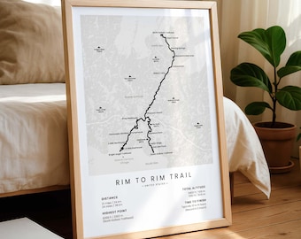 Rim to Rim Trail Print | Grand Canyon Hiking Map | South Rim Wall Art | North Rim Decoration | Iconic USA Arizona Hike | Outdoors Gift