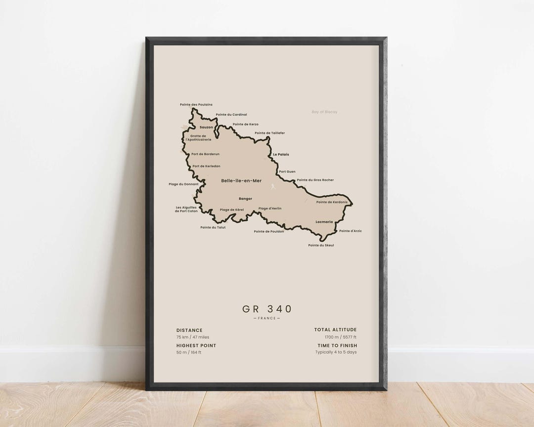 GR340 Map Poster | Tour De Belle-Île-en-mer Trail Print | France Island ...
