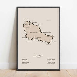 Affiche de la carte du GR340 | Sentier du Tour de Belle-Île-en-Mer Imprimer | Carte des sentiers de randonnée de l'île de France | boucle de Belle-Île-en-Mer | Cadeau pour les randonneurs