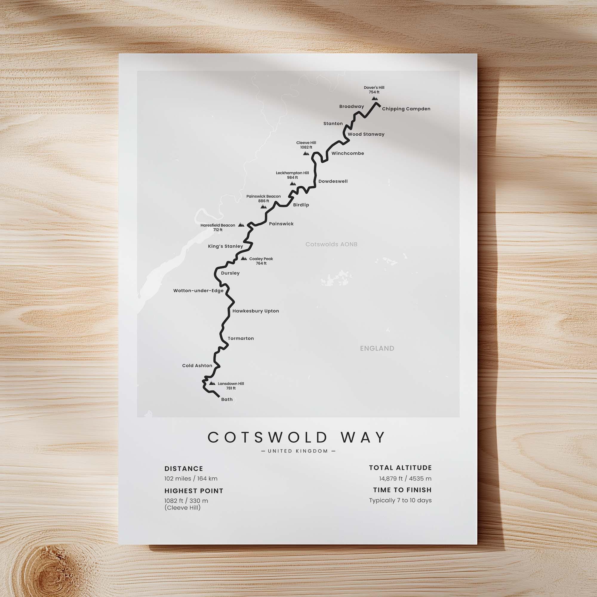 Cotswold Way National Trail Print | Cotswold Way Hiking Trail Map ...