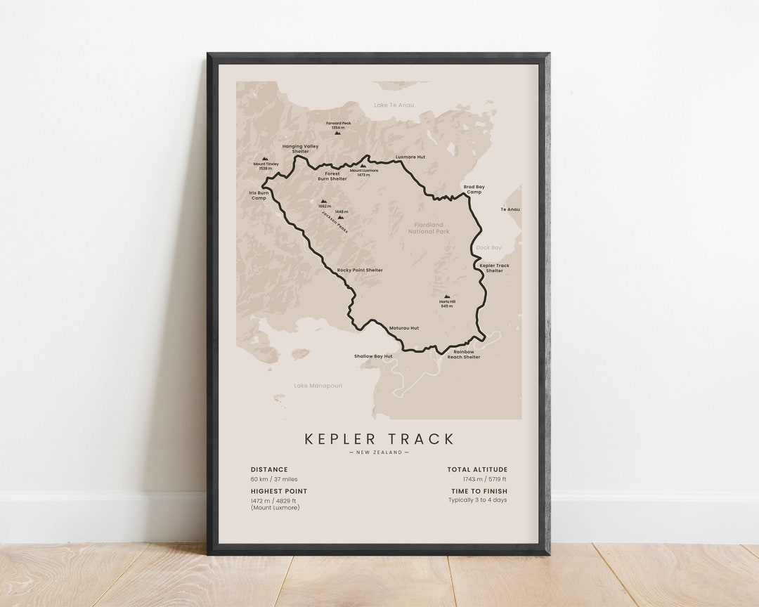 Kepler Track Print Fiordland National Park Hiking Trail Map New