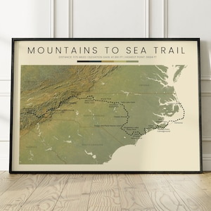 Berge zu Meer Spuren Topographische Karte Poster | MST Höhenlinienkarte | Clingman's Dome Wandern Weg Druck | Bergkristall Geschenk