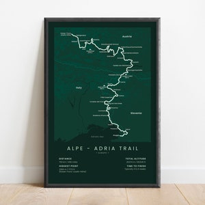 Stampa del sentiero Alpe-Adria / Mappa escursionistica del Giardino dell'Eden / Poster del sentiero escursionistico delle Alpi di Austria, Slovenia e Italia / Arte murale per trekking in Europa