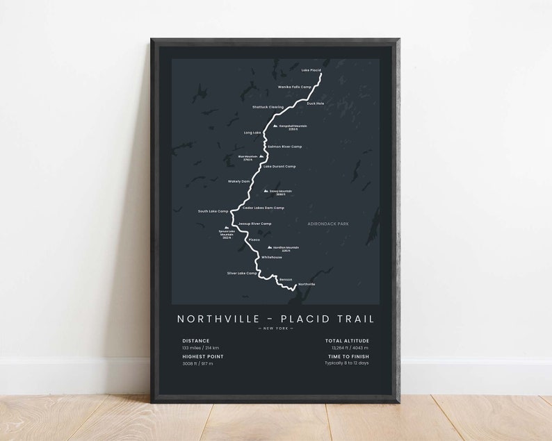 Northville Placid Trail Map Print Hiking NPT Poster Northville to Lake