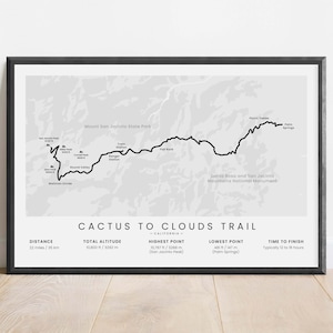 Kaktus zu Wolken Spur Druck | C2C Wanderkarte | Kaktus zu Wolken Wandposter | Palm Springs nach San Jacinto Peak Wandkunst | Wandern Geschenk