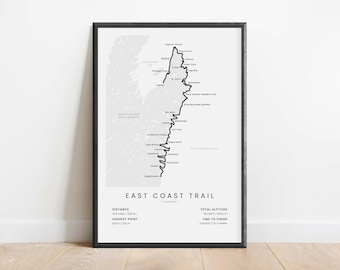 East Coast Trail Map Poster ECT Hiking Trail Print Canada Thru