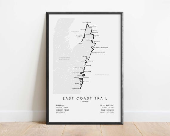East Coast Trail Map Poster ECT Hiking Trail Print Canada Thru