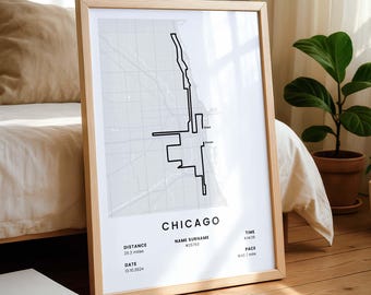 Chicago Personalized Marathon Poster | Bank of America Marathon Finisher | World Marathon Major Map | Running Wall Art | Run Gift