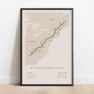 Sentier des Appalaches Impression | à travers l'affiche de randonnée | AT Carte interurbaine | Décoration murale randonnée côte est des États-Unis | Géorgie à Maine | Cadeau sac à dos
