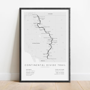 Stampa del sentiero Continental Divide / Mappa escursionistica CDT / Poster del sentiero panoramico nazionale Continental Divide / Regalo per escursioni con zaino in spalla / Regalo per amanti dell'escursionismo