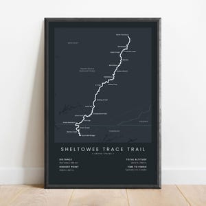 Sheltowee Trace National Recreation Trail kaart poster | Sheltowee Trace Road-print | Sheltowee Trace Hike Trail Wall Art Decor | Wandelcadeau
