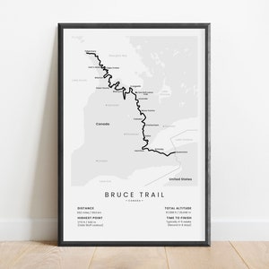 Sentier Bruce Impression | Bruce Trail, carte du Niagara | Affiche du sentier de randonnée de l'Ontario | Art mural sentier de randonnée longue distance du Canada | Cadeau pour les randonneurs