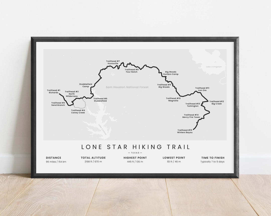 Lsht Map Lone Star Hiking Trail Map Poster | LSHT Hiking Trail Print | Texas ...