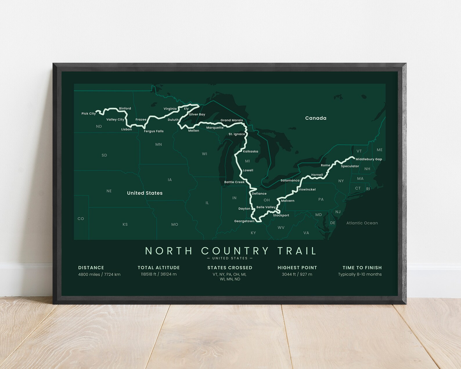 North Country Trail Print North Country National Scenic Trail Poster NCT Map United States Long ...
