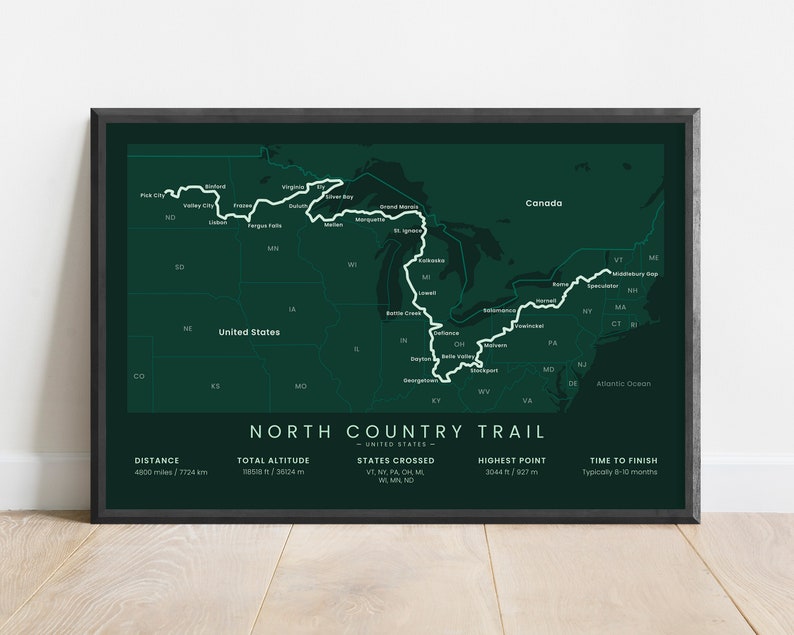 North Country Trail Print North Country National Scenic Trail Poster NCT Map United States Long ...
