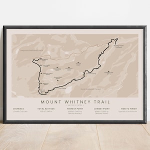 Mount Whitey Print Poster | Mt Withney Wanderkarte | Mid Century Modern Poster | 20x20cm Bergwanderweg Wanddeko | Trekking Geschenk