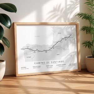 Via Podiensis + Camino Frances Imprimer | Chemin de Saint-Jacques-de-Compostelle : carte | Affiche Route du Puy | de Saint-Jacques-de-Compostelle | Cadeau plein air