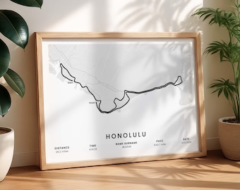 Honolulu Personalized Marathon Poster | Hawaii Marathon Gift | Running Wall Art