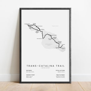 Trans-Catalina Road Map Poster | TCT Thru Hike Druck | Insel Santa Catalina Wanderkarte | USA Wandern Wandkunst | Wandern Geschenk