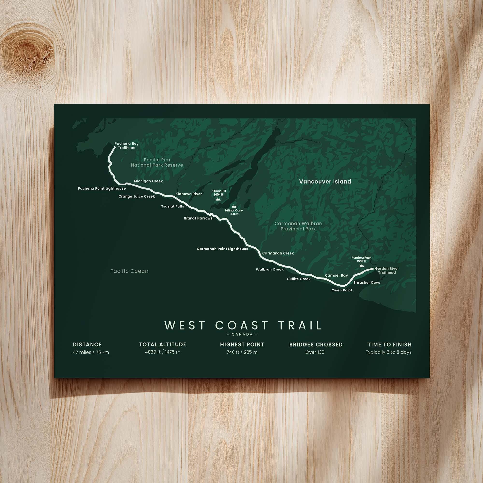 West Coast Trail Map Print | British Columbia Hiking Path Map | BC